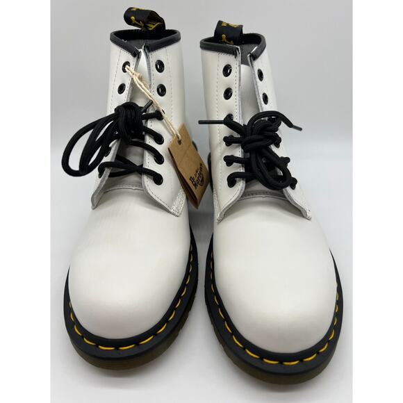 Dr. Martens 101 Yellow Stitch White Smooth Leather Ankle Boots Womens 10/Mens 9 - Picture 7 of 12